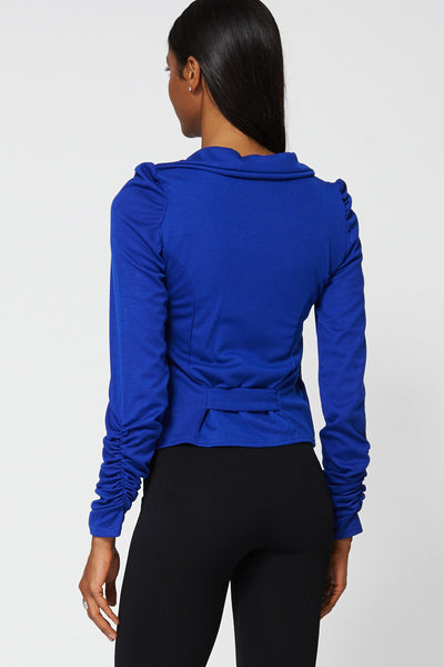 Blue Ruffle Sleeve Short Jacket