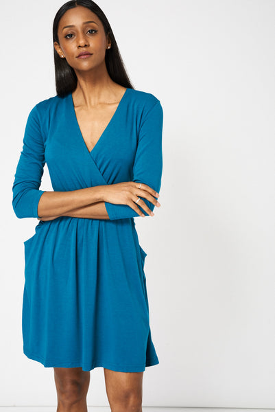 Teal Crossover Dress With Pockets Ex-Branded