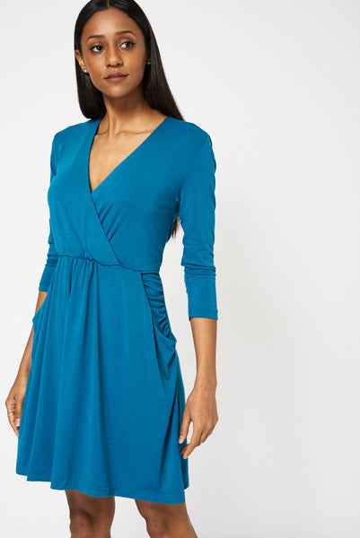 Teal Crossover Dress With Pockets Ex-Branded