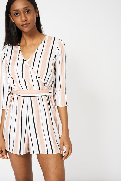 Striped V-Neck Wrap Front Playsuit