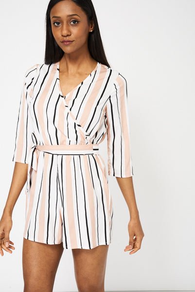 Striped V-Neck Wrap Front Playsuit