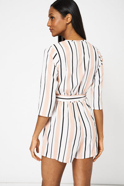 Striped V-Neck Wrap Front Playsuit