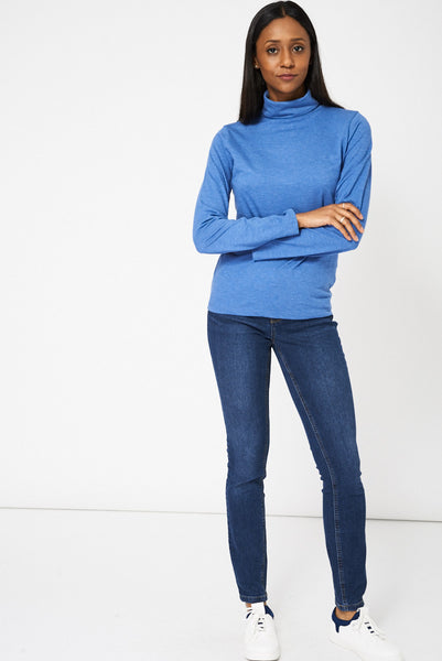 Mid Blue Roll Neck Top Ex-Branded