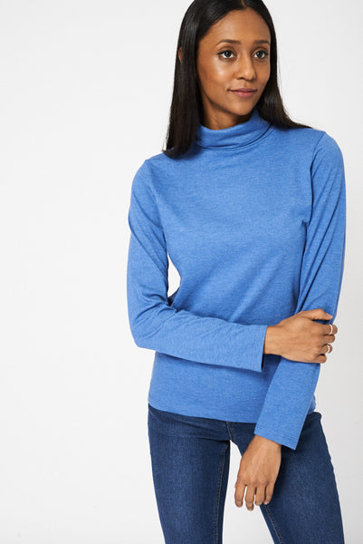 Mid Blue Roll Neck Top Ex-Branded