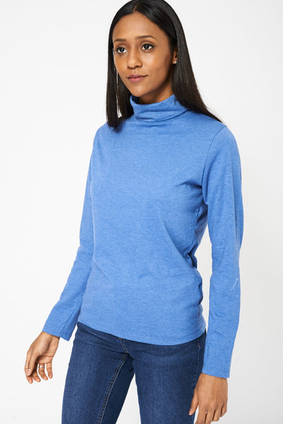 Mid Blue Roll Neck Top Ex-Branded