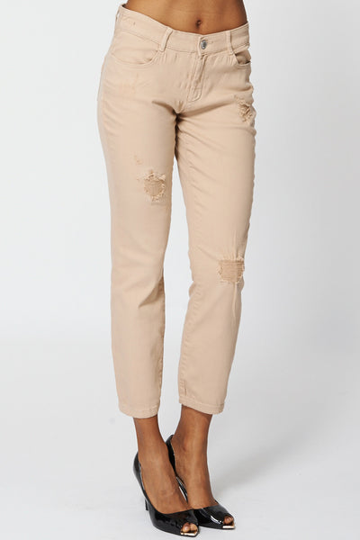 Beige Ripped Detail Jeans Ex-Branded