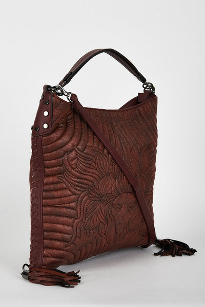 Burgundy Textured Tassel Shopper Bag