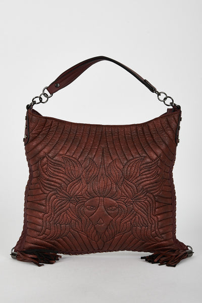 Burgundy Textured Tassel Shopper Bag