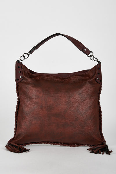 Burgundy Textured Tassel Shopper Bag