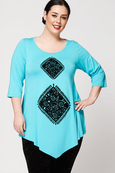 Diamond Flock Print Dipped Hem Top