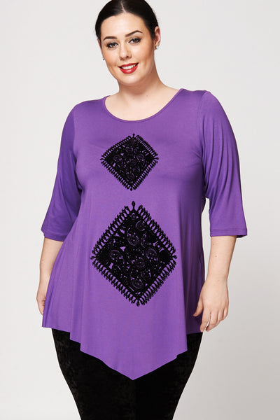 Diamond Flock Print Dipped Hem Top