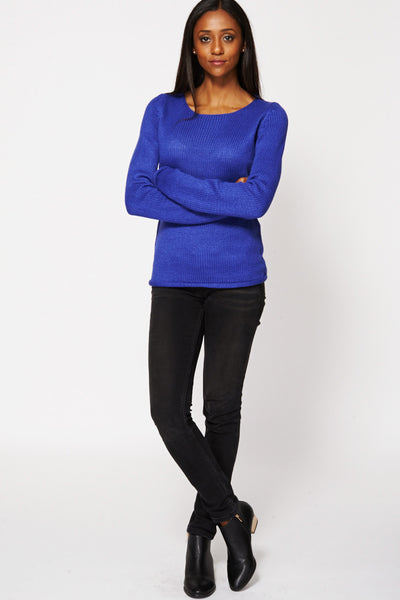 Blue Knit Pullover Sweater