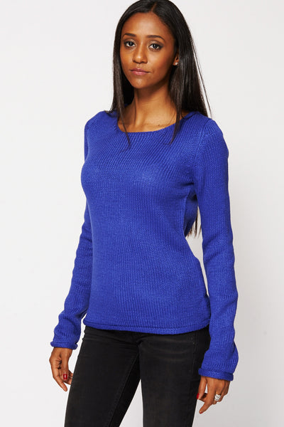 Blue Knit Pullover Sweater