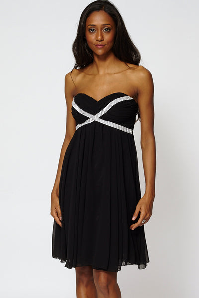 Draped Embellished Top Strapless Pleated Swing Dress