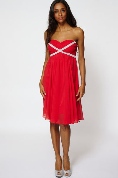 Draped Embellished Top Strapless Pleated Swing Dress