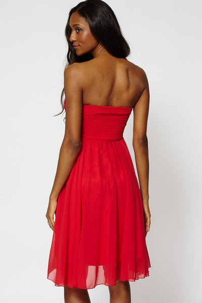 Draped Embellished Top Strapless Pleated Swing Dress