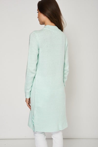 Soft Knitted Green Sweater Dress With Button Side Seam