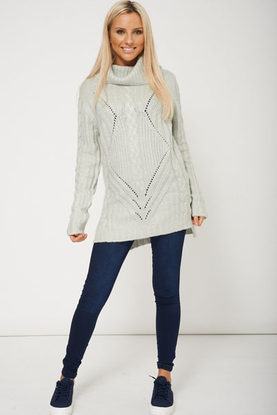 Chunky Knit Roll Neck Grey Jumper