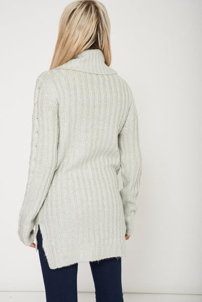 Chunky Knit Roll Neck Grey Jumper