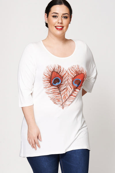 Peacock Feather Heart Print Top