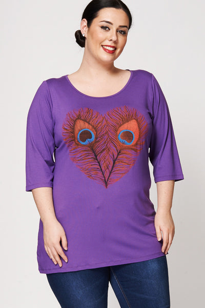 Peacock Feather Heart Print Top