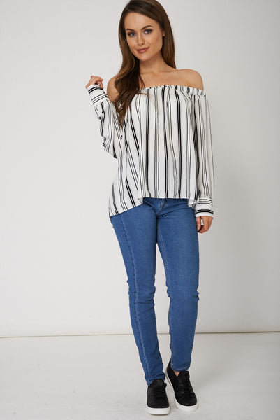 Off Shoulder Striped Cropped Top  Ex-Branded Plus Sizes Available