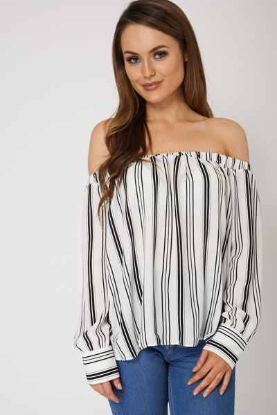 Off Shoulder Striped Cropped Top  Ex-Branded Plus Sizes Available