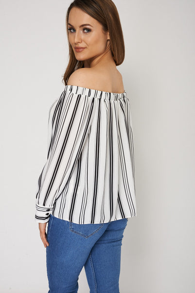 Off Shoulder Striped Cropped Top  Ex-Branded Plus Sizes Available