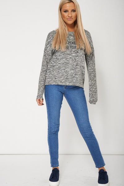 Grey Jumper With Voguish Writing Print