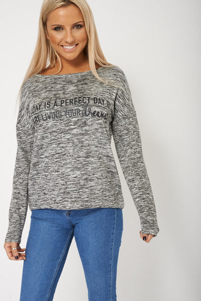 Grey Jumper With Voguish Writing Print