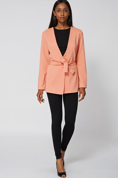 Peach Waist Tie Open Cardigan