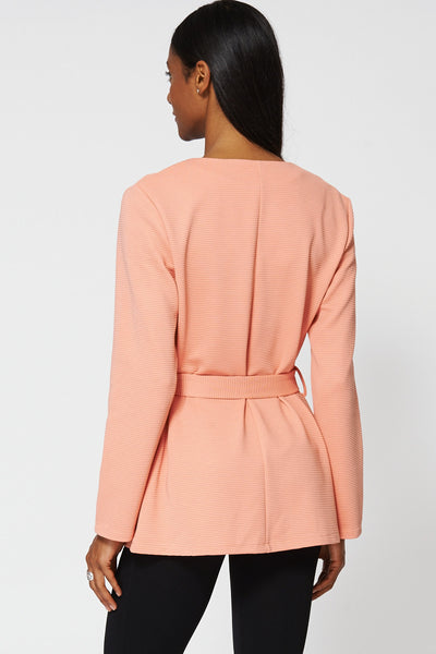 Peach Waist Tie Open Cardigan