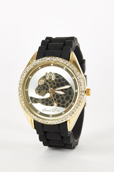 Leopard Design Silicone Strap Watch