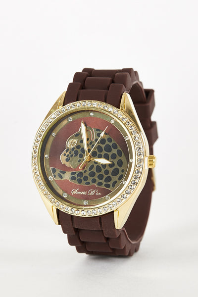 Leopard Design Silicone Strap Watch