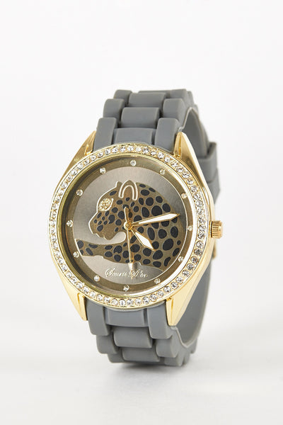 Leopard Design Silicone Strap Watch