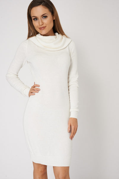 Cowl Neck Knitted Cream Jumper