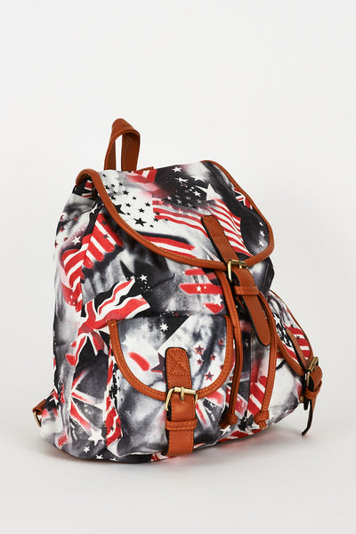 Flag Print Grey Backpack Design Bag