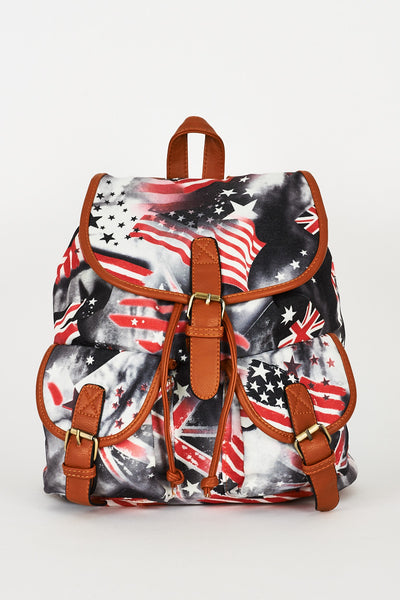 Flag Print Grey Backpack Design Bag