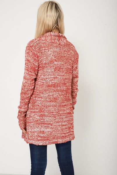 Long Sleeve Marl Effect Red Open Cardigan