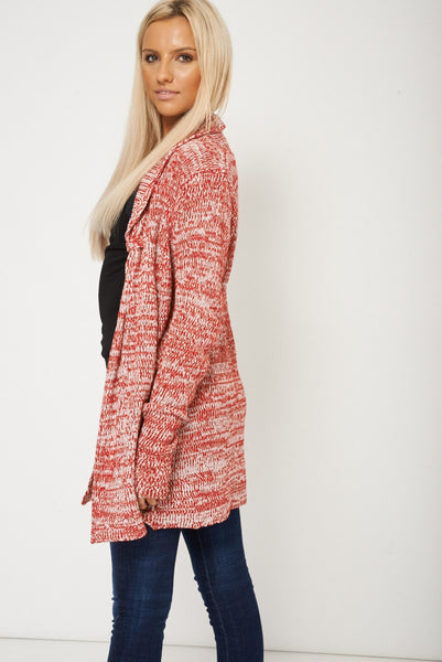 Long Sleeve Marl Effect Red Open Cardigan