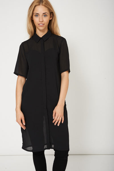 Gorgeous Black Midi Chiffon Top With Short Sleeve