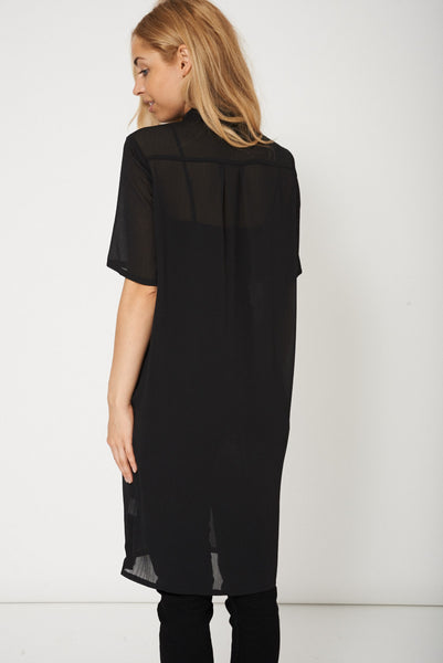 Gorgeous Black Midi Chiffon Top With Short Sleeve