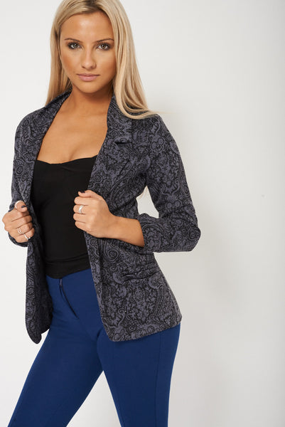 Blazer With Stylish Collar and Front Pockets Plus Sizes Available