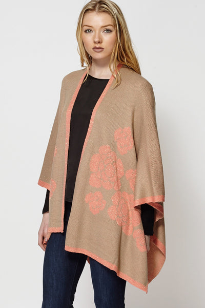 Floral Design Gold Thread Knitted Cape Scarf