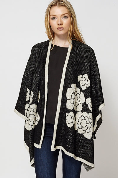 Floral Design Gold Thread Knitted Cape Scarf