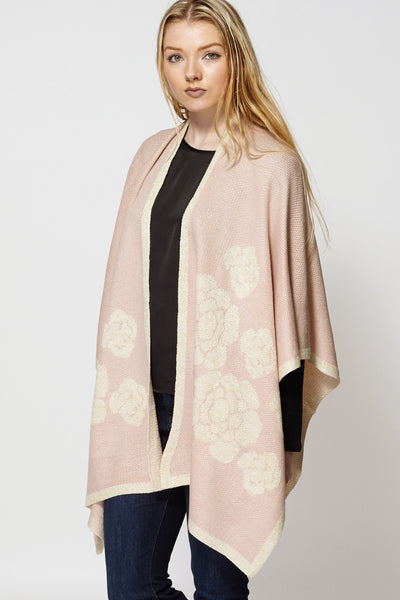 Floral Design Gold Thread Knitted Cape Scarf