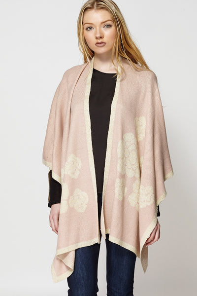 Floral Design Gold Thread Knitted Cape Scarf