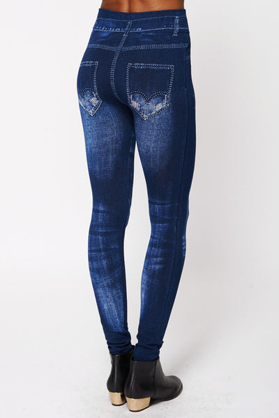 Distressed Denim Look Leggings