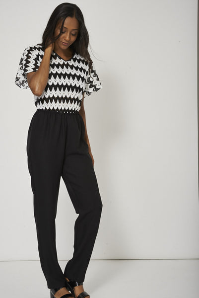 Black And White Crochet Detailed Jump Suit