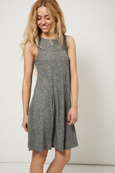 Grey Ribbed Knit Sleeveless Dress Plus Sizes Available